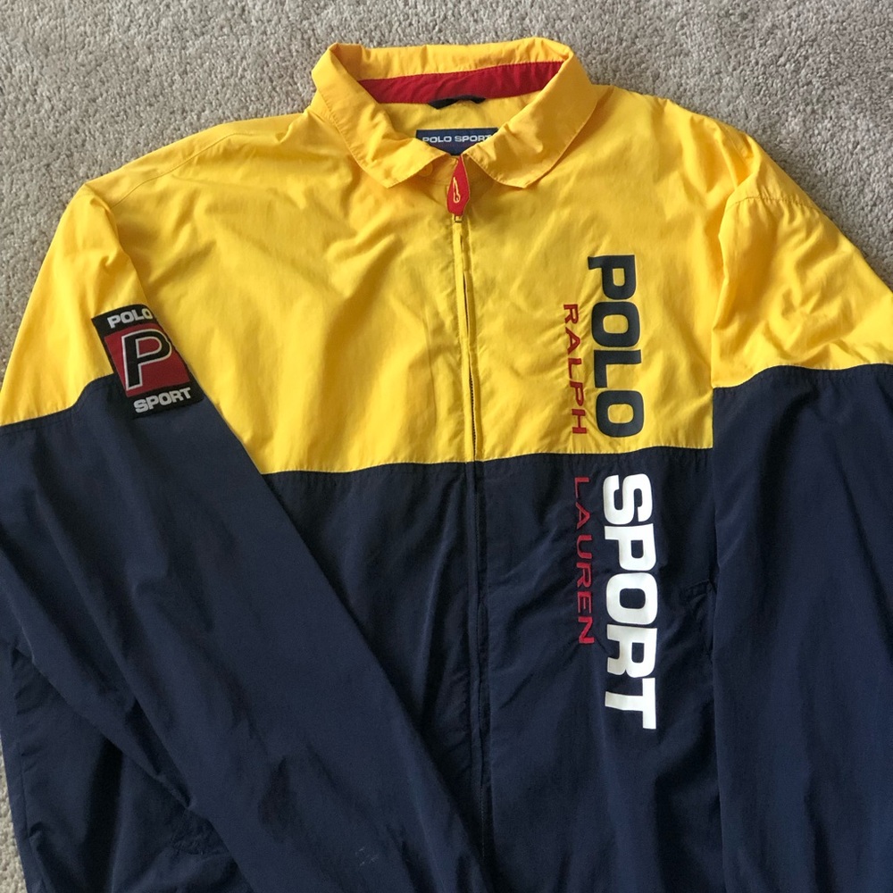 Vintage Polo by Ralph Lauren Men’s Yellow and Blue windbreaker